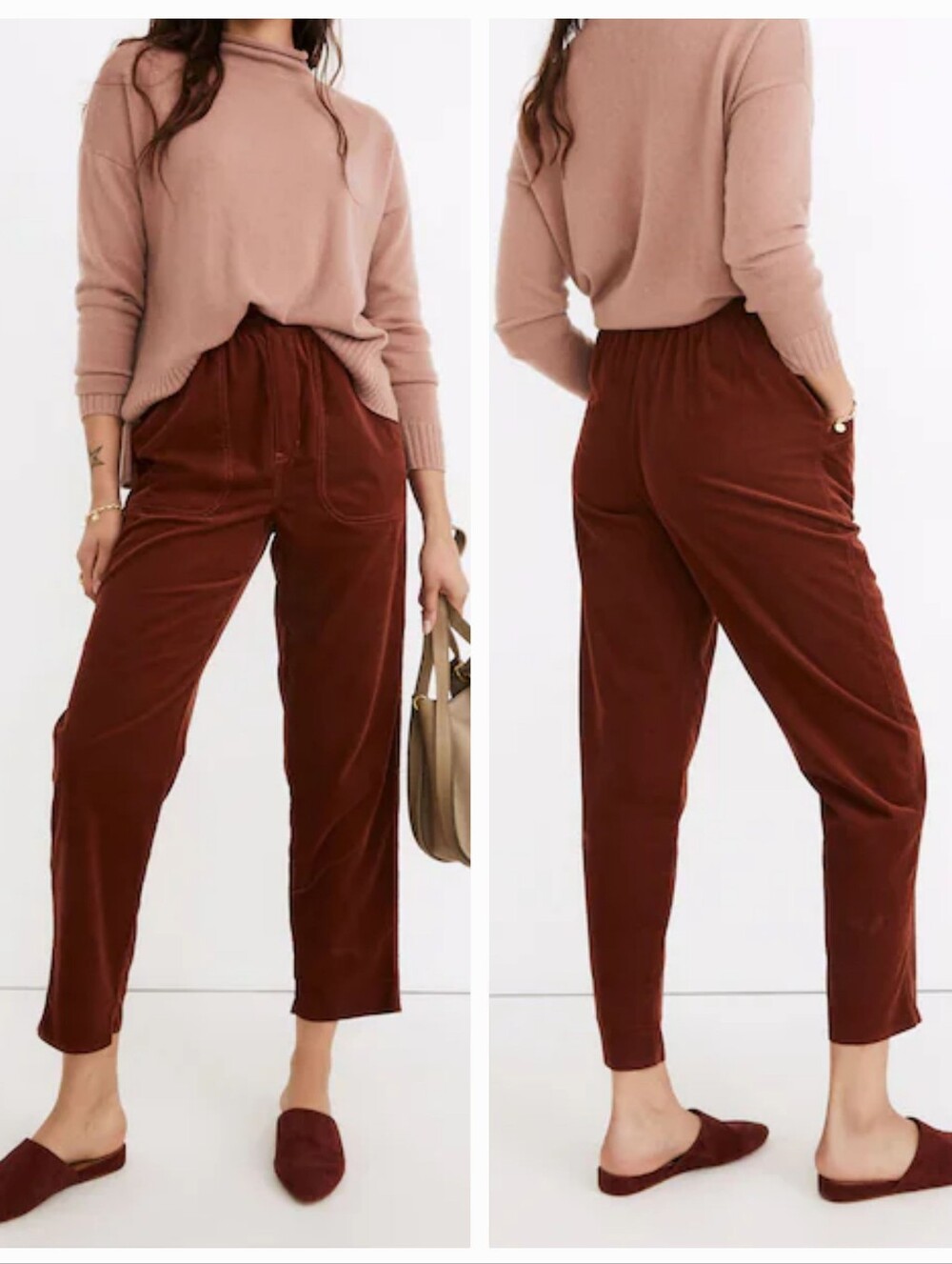Madewell High Rise Tapered Huston Corduroy Pull On Crop Pants Burgundy Medium